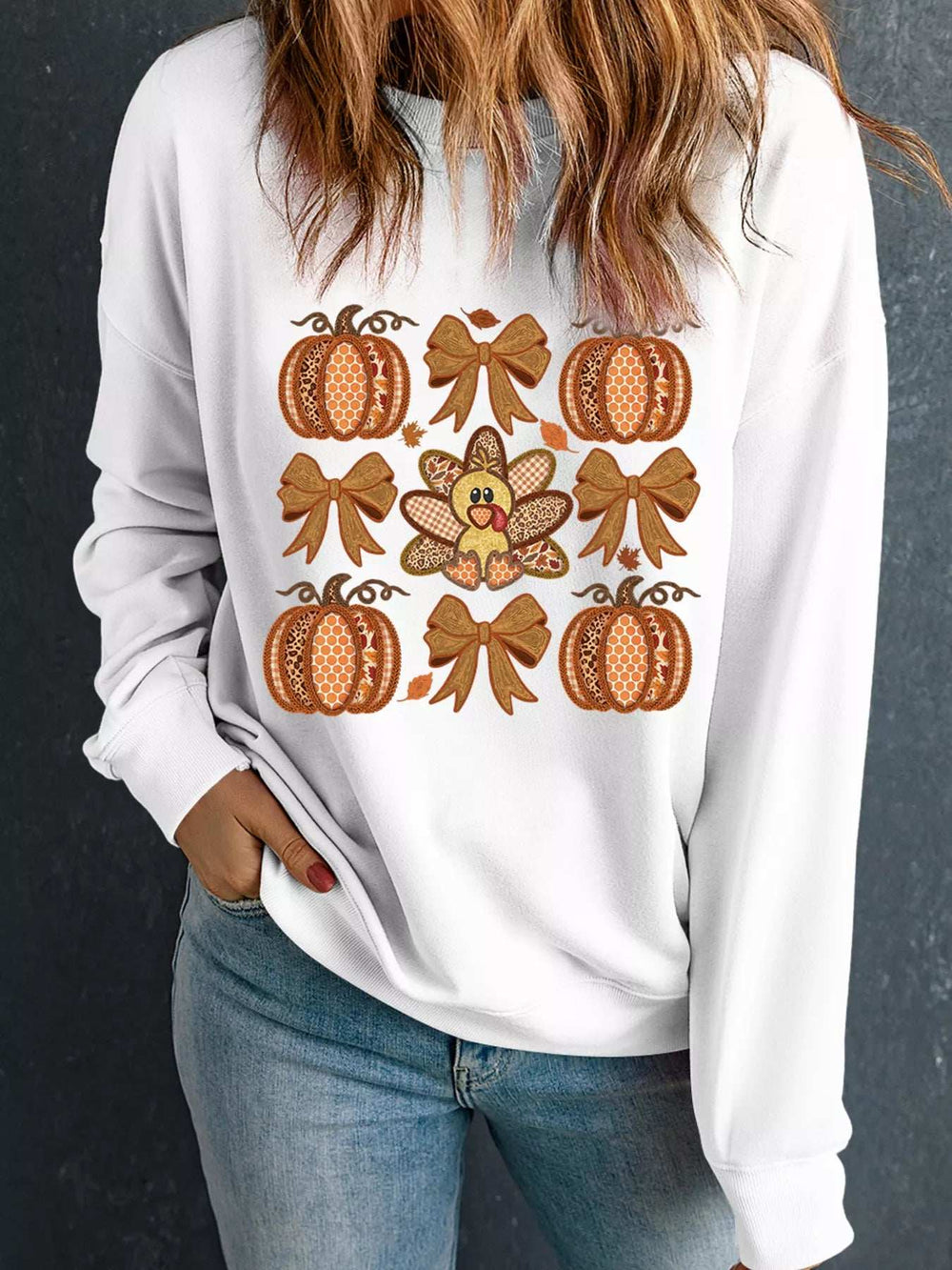 Halloween Pumpkin Bow Graphic Drop Shoulder Sweatshirt - Trendsi - Flyclothing LLC