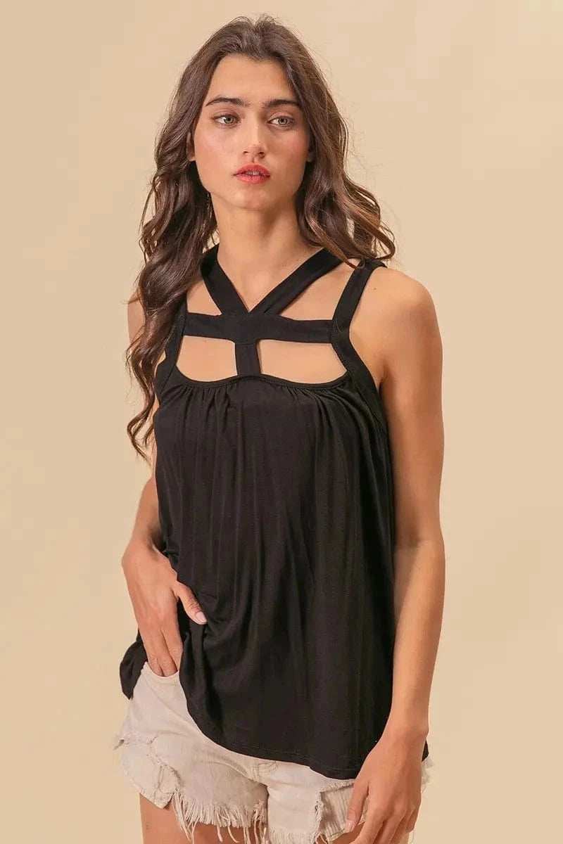 BiBi Rayon Span Jersey Cut Out with Straps Detailed - Trendsi - Flyclothing LLC
