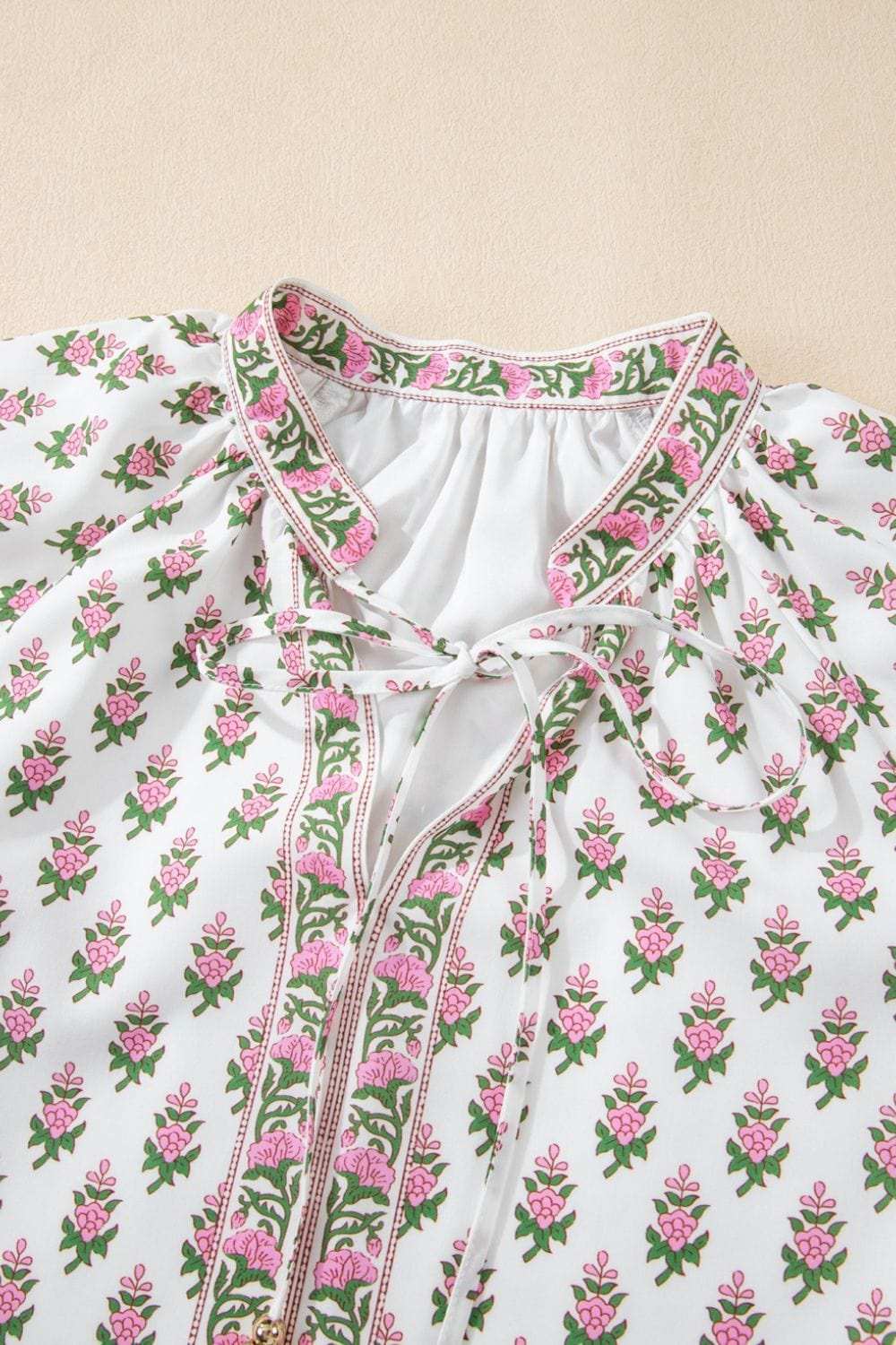 Floral Print Puff Sleeve Tie Neck Ruffled Hem Dress - Trendsi - Flyclothing LLC