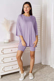 Basic Bae Full Size Soft Rayon Three-Quarter Sleeve Top and Shorts Set - Trendsi - Flyclothing LLC