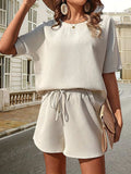 Waffle-Knit Half Sleeve Top and Shorts Set - Trendsi - Flyclothing LLC
