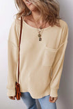 Pocketed Round Neck Long Sleeve Top - Trendsi - Flyclothing LLC