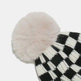 Checkered Knit Hat with Pompom - Trendsi - Flyclothing LLC
