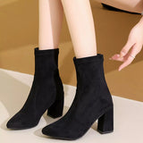 Point Toe Block Heels Boots - Trendsi - Flyclothing LLC