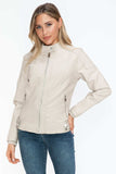 Snobbish Faux Leather Biker Jacket with Side Zip Pockets - Trendsi - Flyclothing LLC
