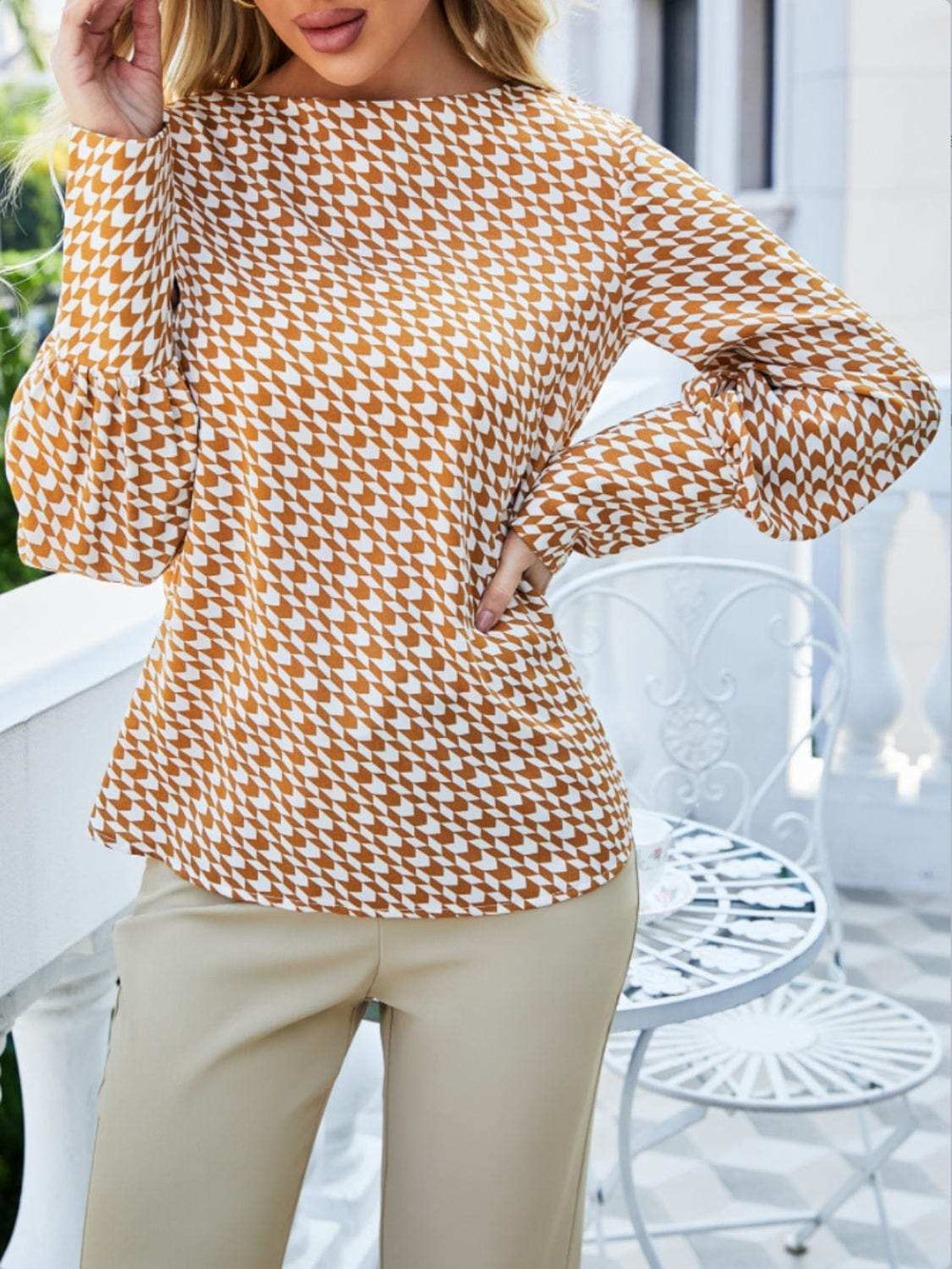 Printed Long Sleeve Blouse - Trendsi - Flyclothing LLC