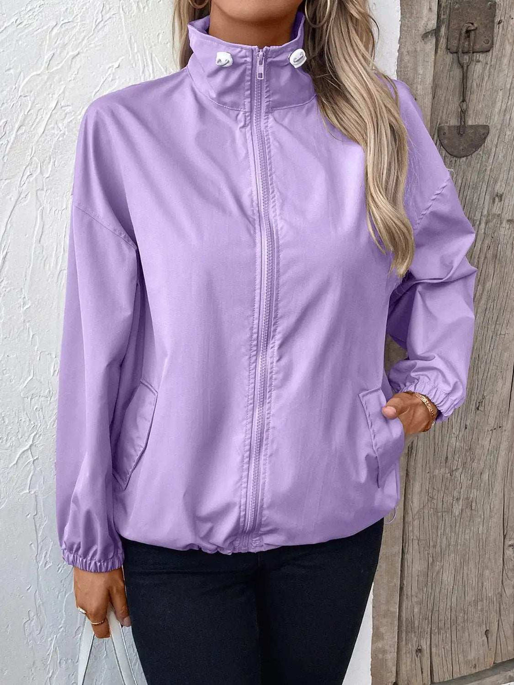 Pocketed Zip Up Long Sleeve Jacket - Trendsi - Flyclothing LLC
