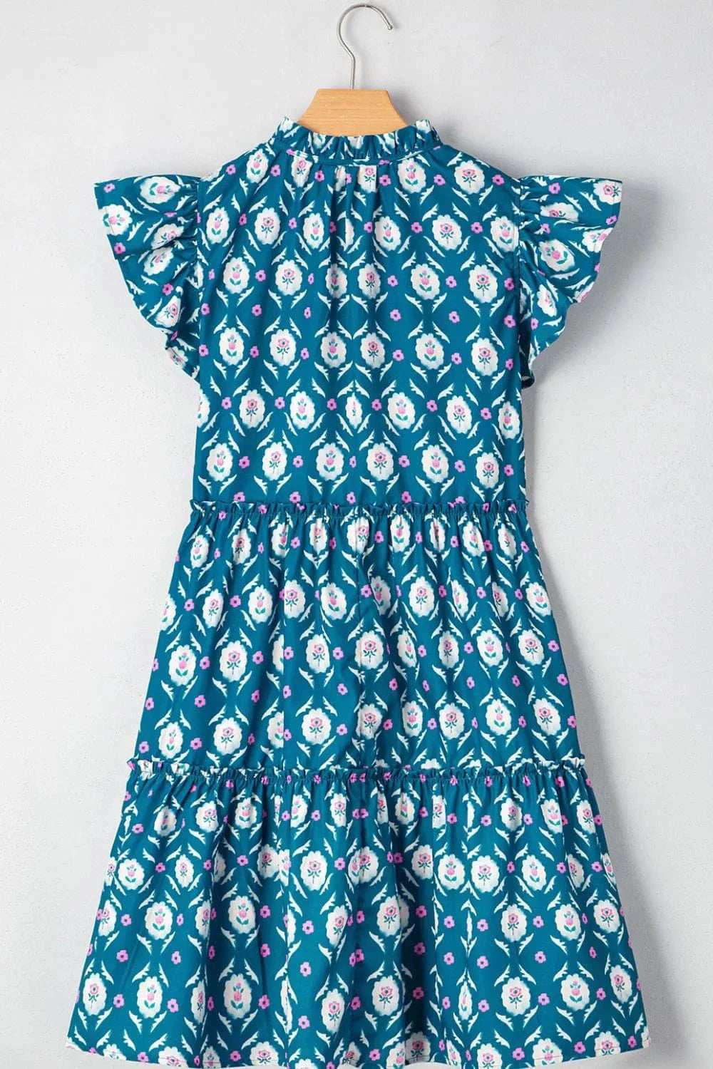 Printed Tie Neck Ruffled Cap Sleeve Dress - Trendsi - Flyclothing LLC