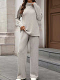 Ribbed Turtleneck Dropped Shoulder Top and Pants Sweater Set - Trendsi - Flyclothing LLC