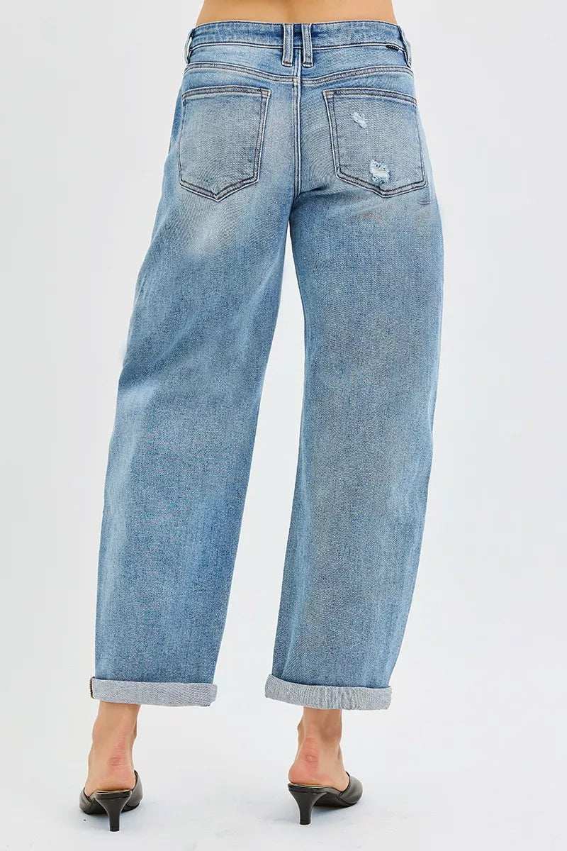 RISEN Full Size Slouchy Ankle Length Barrel Jeans with Cuffs Plus Size - Trendsi - Flyclothing LLC