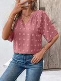 Swiss Dot Notched Half Sleeve Blouse - Trendsi - Flyclothing LLC