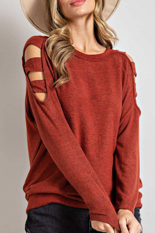 Cutout Round Neck Long Sleeve Top - Trendsi - Flyclothing LLC