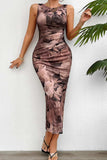 Printed Ruched Slit Sleeveless Midi Dress - Trendsi - Flyclothing LLC