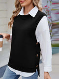 Buttoned Round Neck Sweater Vest - Trendsi - Flyclothing LLC