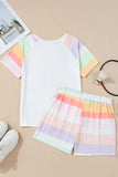 Rainbow Striped Round Neck T Shirt and Shorts Lounge Set - Trendsi - Flyclothing LLC