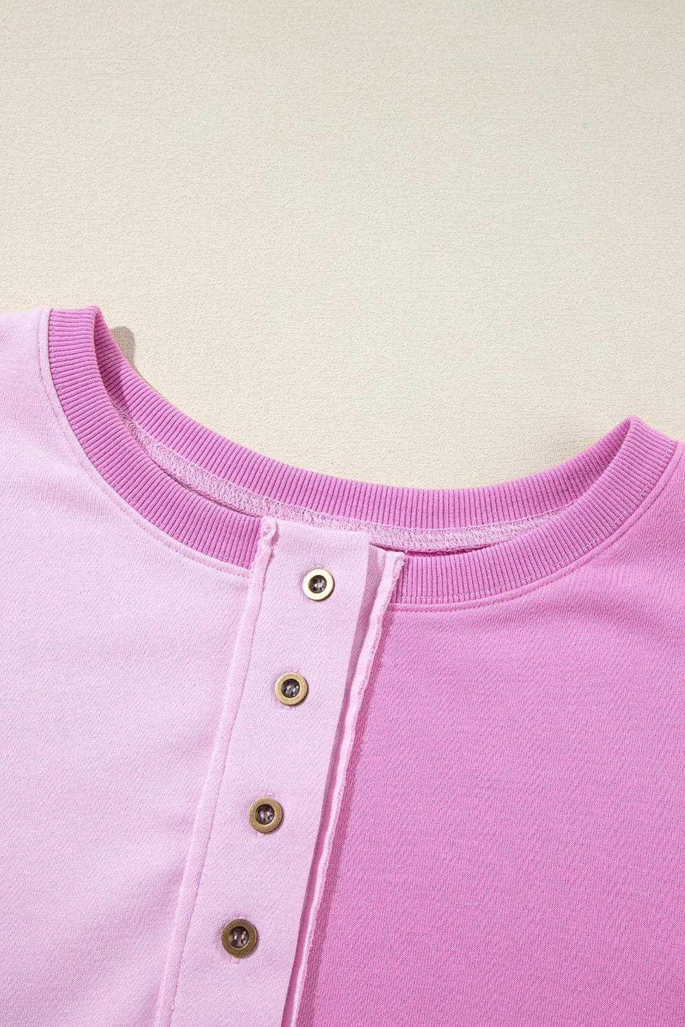 Color Block Half Button Long Sleeve Sweatshirt - Trendsi - Flyclothing LLC