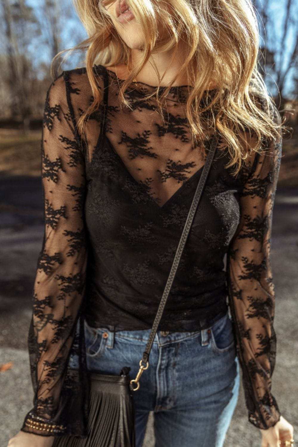 Surplice Cami and Lace Long Sleeve Cover Up Set - Trendsi - Flyclothing LLC