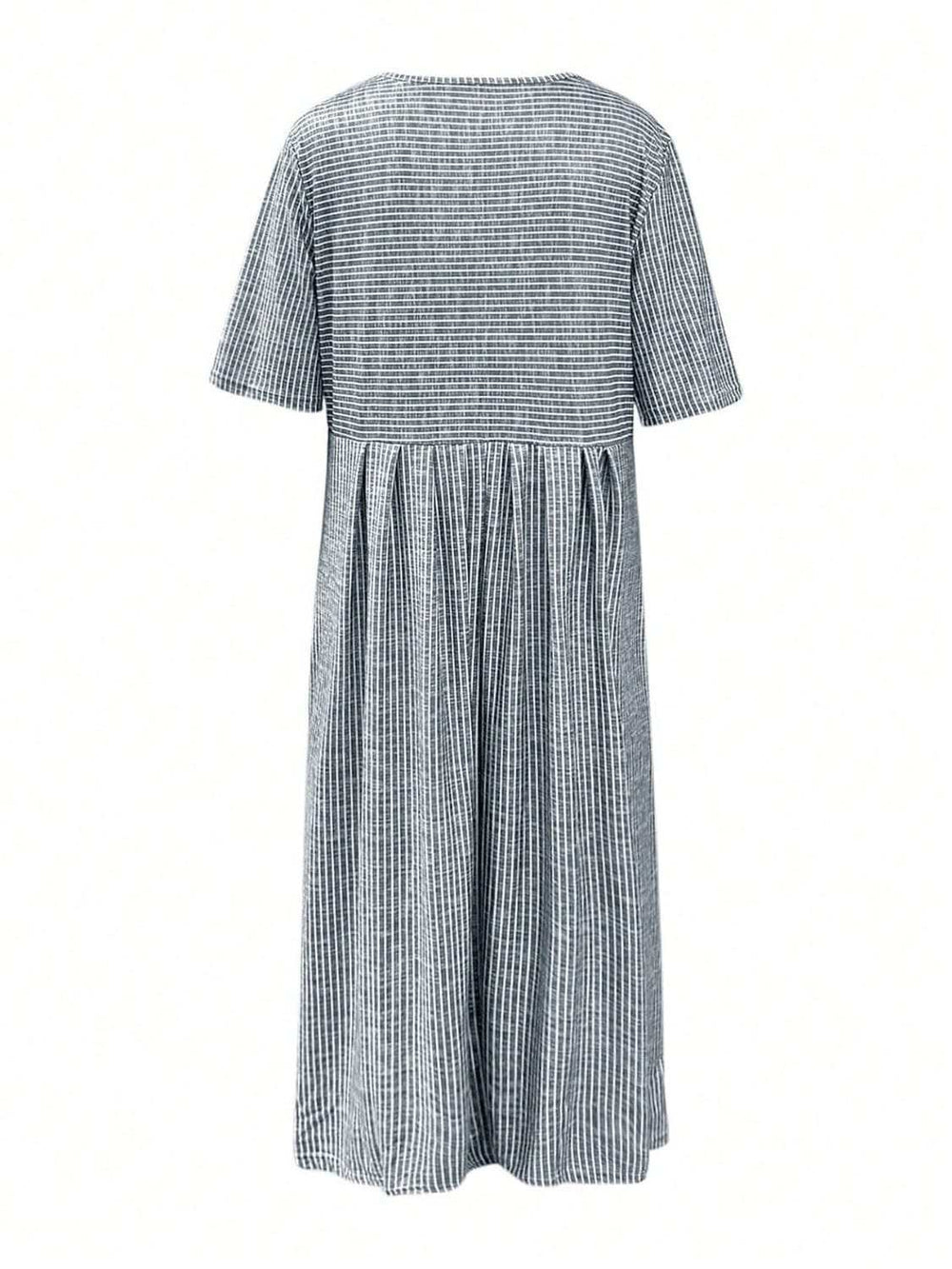 Striped Round Neck Short Sleeve Midi Dress - Trendsi - Flyclothing LLC