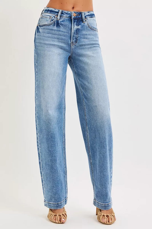 RISEN High Rise Wide Baggy Jeans - Trendsi - Flyclothing LLC