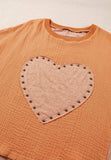 Stud Heart Patch Round Neck Short Sleeve T-Shirt - Trendsi - Flyclothing LLC