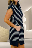 Slit Striped Collared Neck Cap Sleeve Mini Dress - Trendsi - Flyclothing LLC