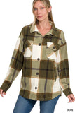 Zenana Oversized Plaid Fleece Shacket - Trendsi - Flyclothing LLC