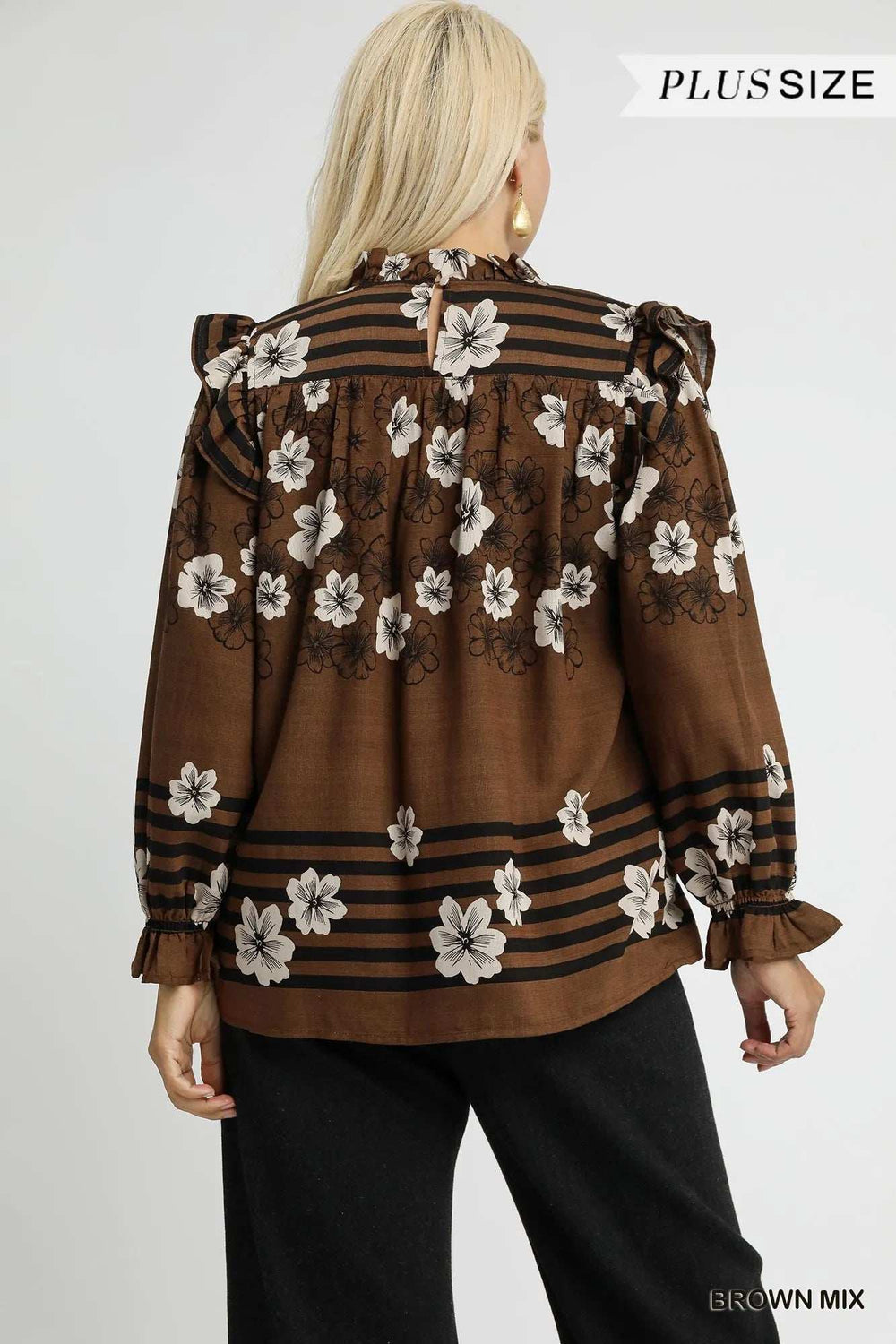 Umgee Full Size Mix Floral Smocked Ruffle Blouse Plus Size - Trendsi - Flyclothing LLC