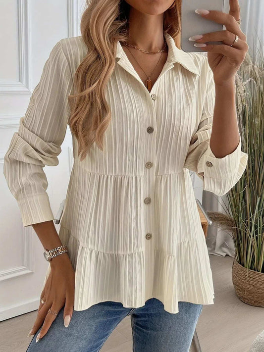 Striped Button-Down Tiered Shirt - Trendsi - Flyclothing LLC