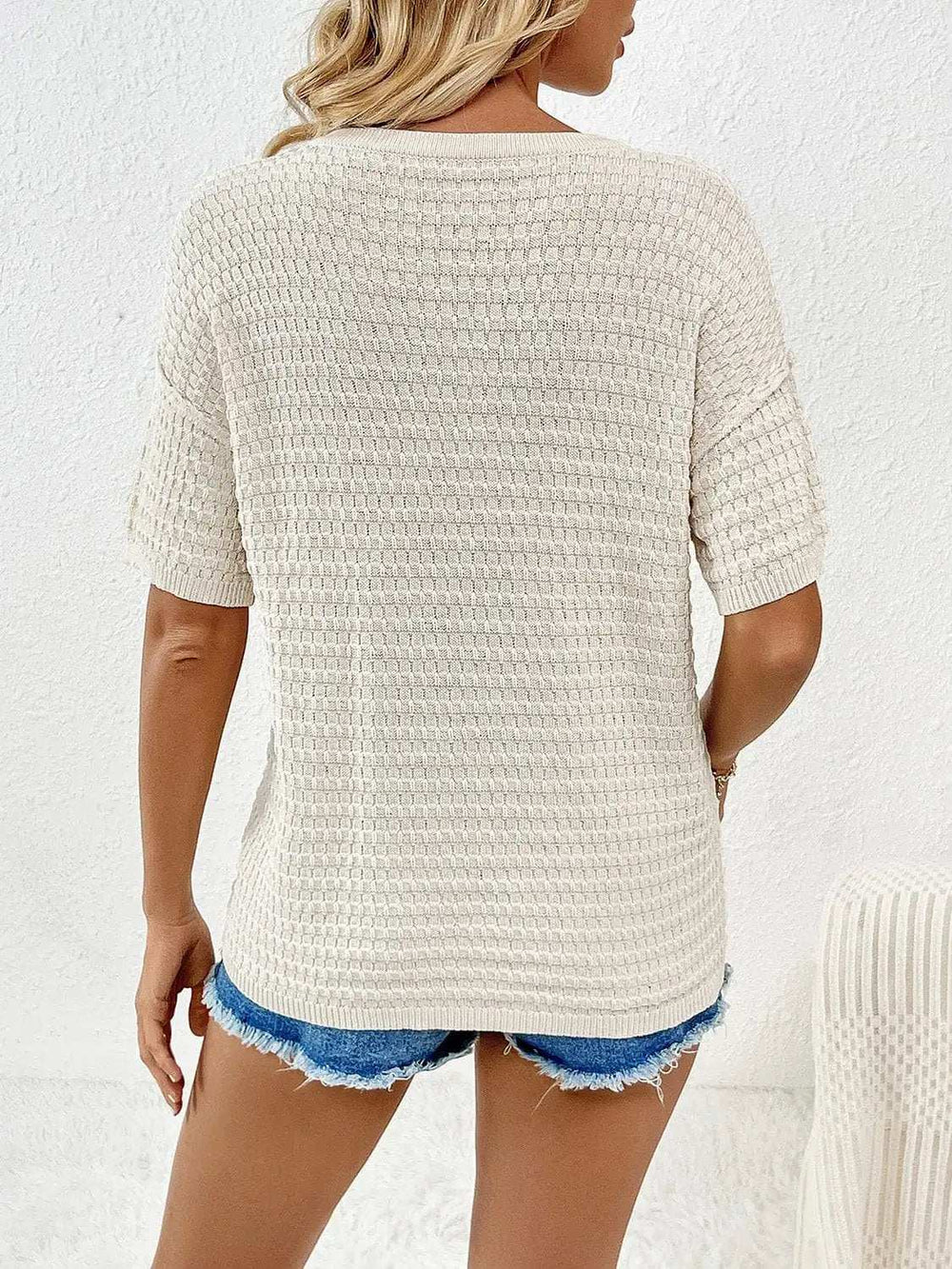 Round Neck Half Sleeve Knit Top - Trendsi - Flyclothing LLC