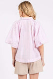 Mittoshop Button Down Striped Puff Sleeve Shirt - Trendsi - Flyclothing LLC