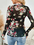 Floral Mock Neck Long Sleeve Top - Trendsi - Flyclothing LLC
