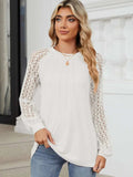 Round Neck Lace Long Sleeve Top - Trendsi - Flyclothing LLC