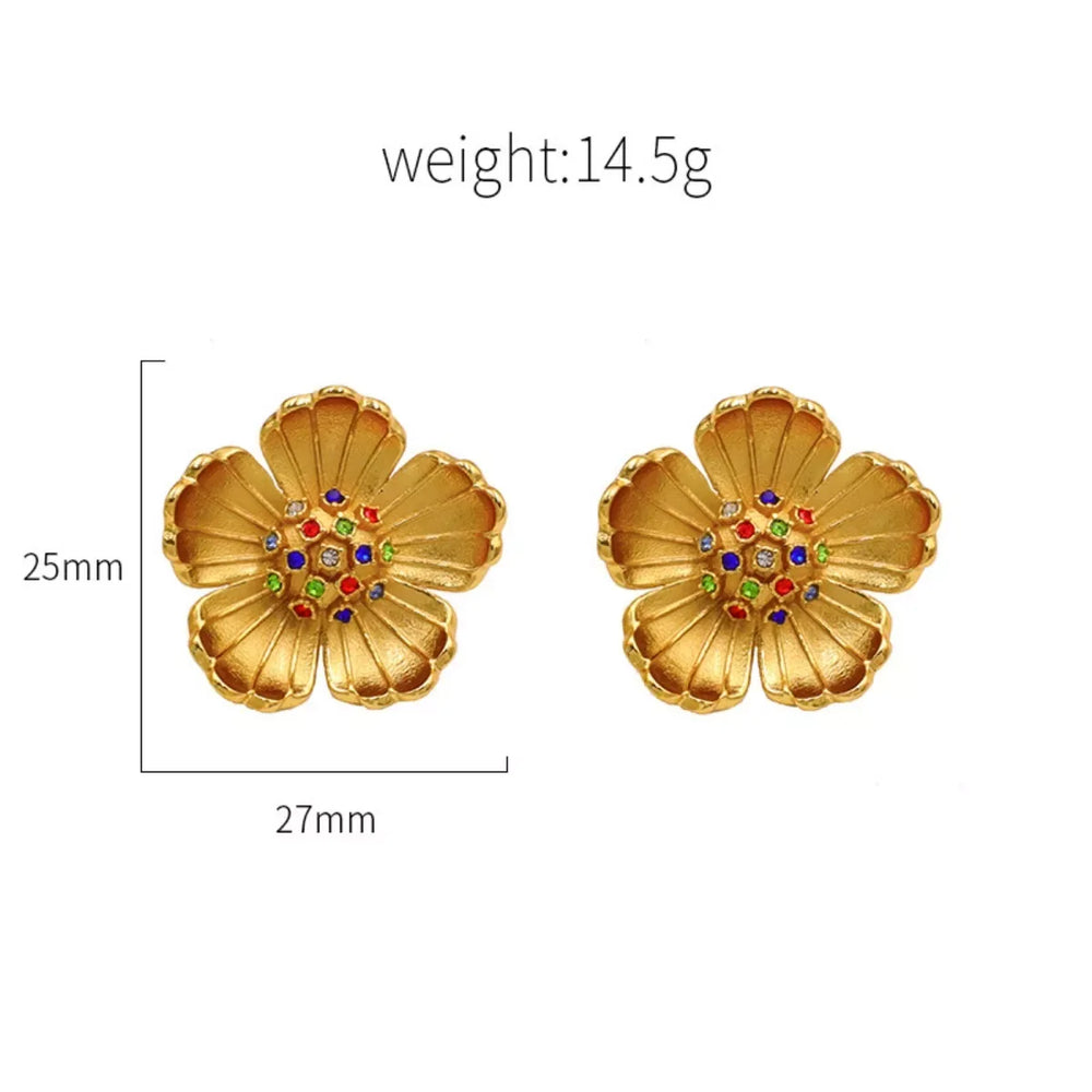 18K Gold-Plated Flower Earrings - Trendsi - Flyclothing LLC
