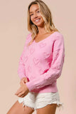 BiBi Valentines Heart Pompom V Neck Knit Top - Trendsi - Flyclothing LLC