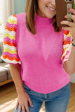Contrast Half Sleeve Knit Top - Trendsi - Flyclothing LLC