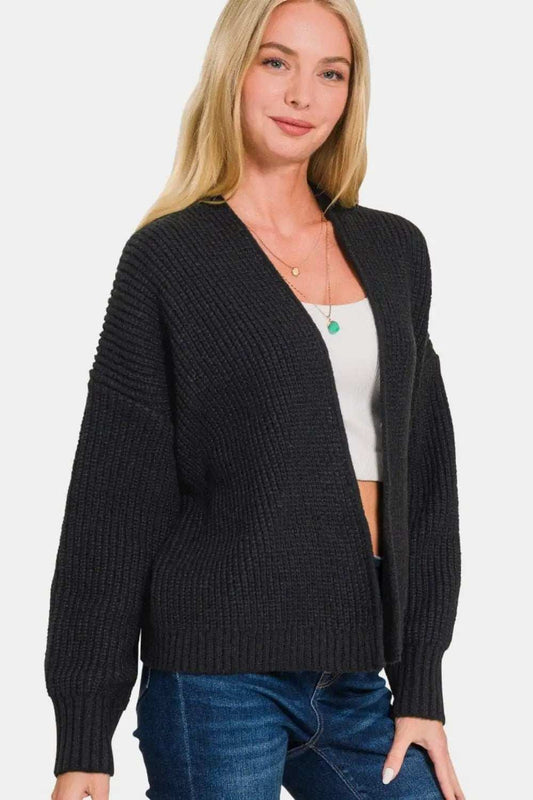 Zenana Open Front Drop Shoulder Sweater Cardigan - Trendsi - Flyclothing LLC