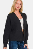 Zenana Open Front Drop Shoulder Sweater Cardigan - Trendsi - Flyclothing LLC