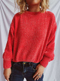Round Neck Dropped Shoulder Long Sleeve Sweater - Trendsi - Flyclothing LLC