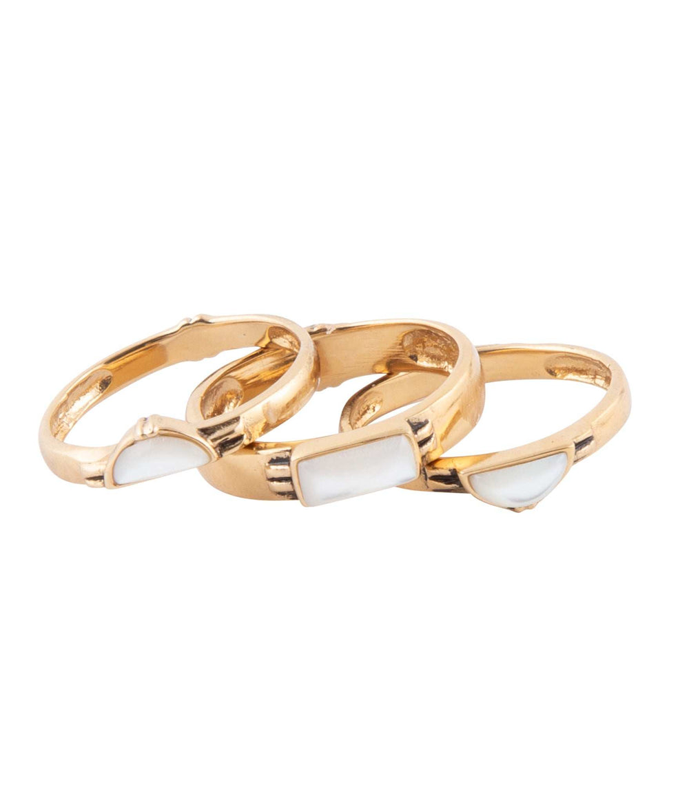 Baguette White Mother of Pearl Golden Stack Ring Set - Barse Jewelry - Flyclothing LLC
