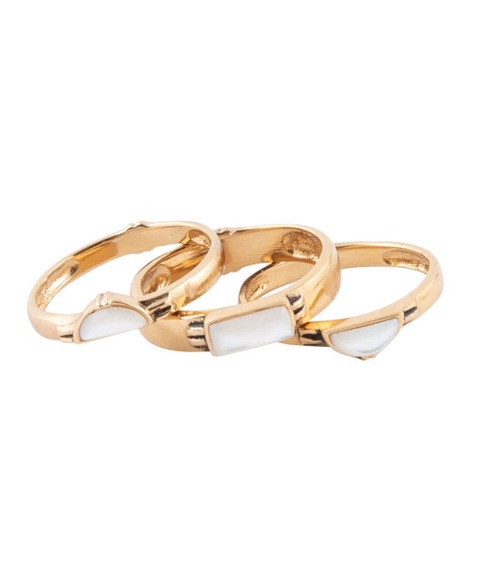 Baguette White Mother of Pearl Golden Stack Ring Set - Barse Jewelry - Flyclothing LLC