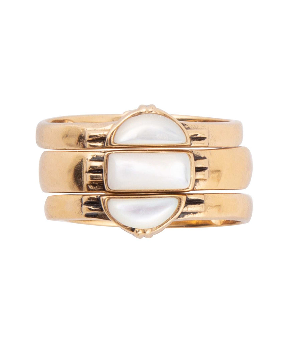 Baguette White Mother of Pearl Golden Stack Ring Set - Barse Jewelry - Flyclothing LLC
