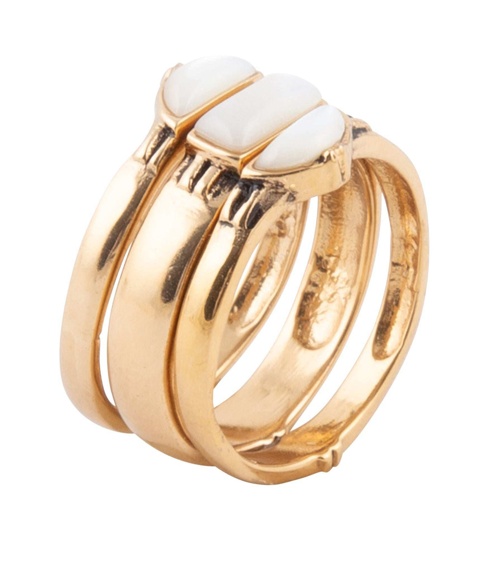 Baguette White Mother of Pearl Golden Stack Ring Set - Barse Jewelry - Flyclothing LLC