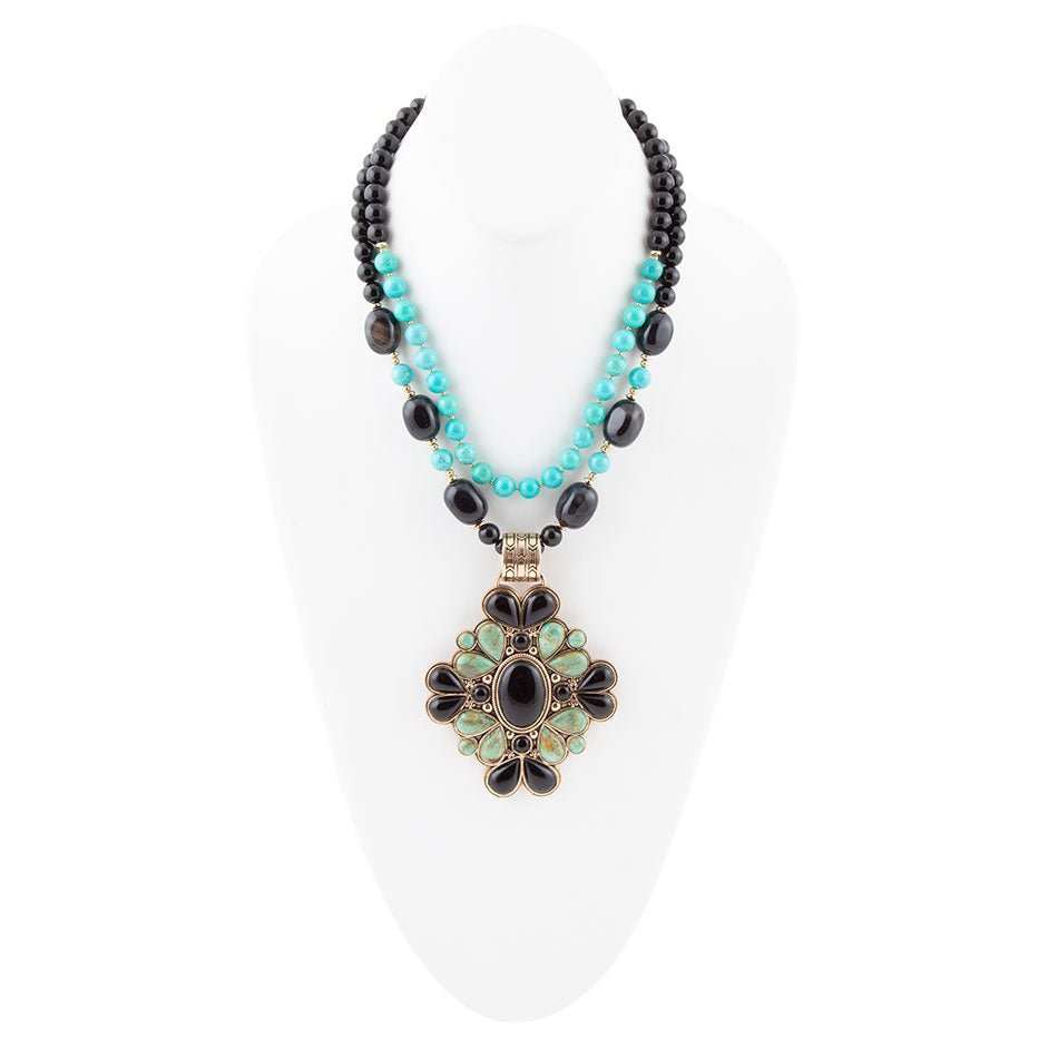 Barcelona Blue Turquoise and Black Onyx Golden Statement Necklace - Barse Jewelry - Flyclothing LLC