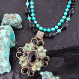 Barcelona Blue Turquoise and Black Onyx Golden Statement Necklace - Barse Jewelry - Flyclothing LLC