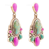 Barcelona Blue Turquoise and Pink Agate Golden Drop Earrings - Barse Jewelry - Flyclothing LLC