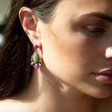 Barcelona Blue Turquoise and Pink Agate Golden Drop Earrings - Barse Jewelry - Flyclothing LLC