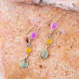 Barcelona Multistone Linear Golden Drop Earrings - Barse Jewelry - Flyclothing LLC