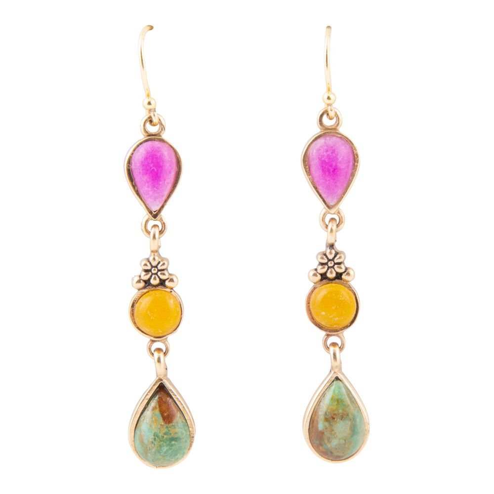 Barcelona Multistone Linear Golden Drop Earrings - Barse Jewelry - Flyclothing LLC