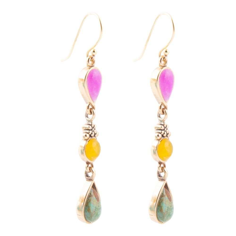 Barcelona Multistone Linear Golden Drop Earrings - Barse Jewelry - Flyclothing LLC