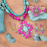 Barcelona Pink Agate and Blue Turquoise Statement Cuff Bracelet - Barse Jewelry - Flyclothing LLC